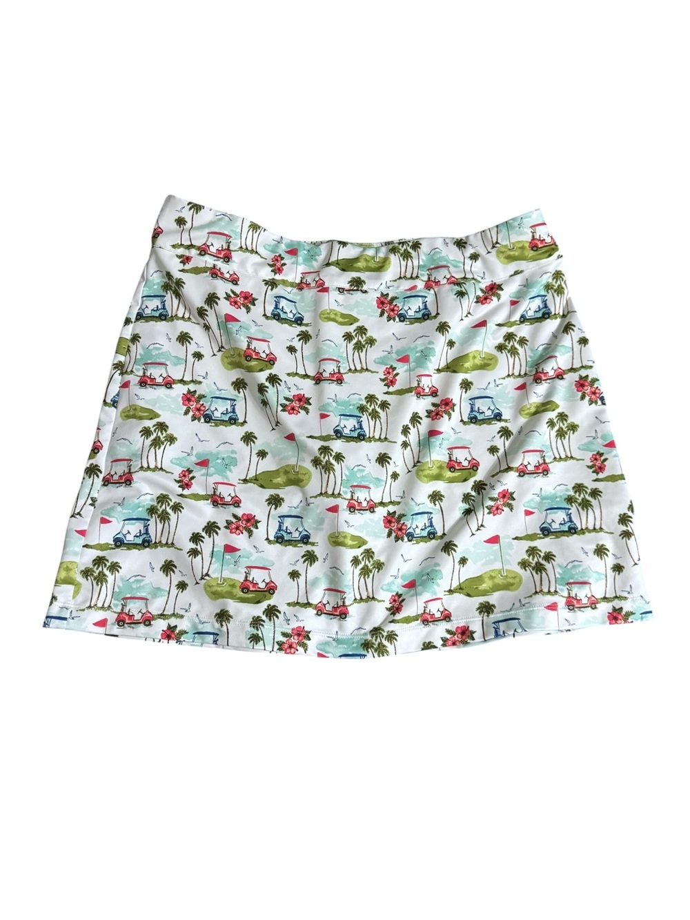 Coral Bay White Golf Cart Print Skort with Green and Pink Accents